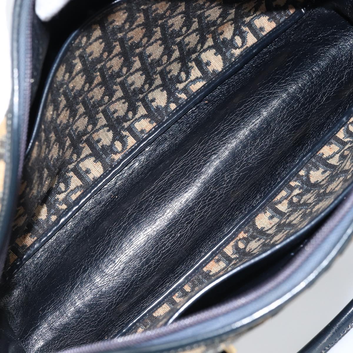 Christian Dior Trotter Canvas Hand Bag Navy Gold Auth LNZ006