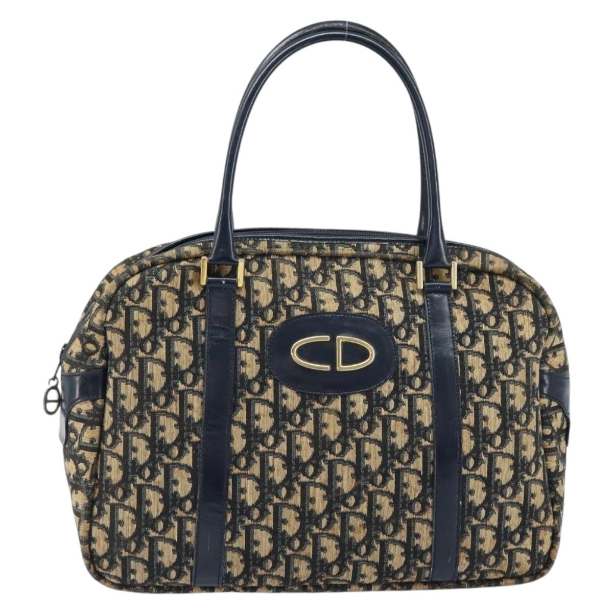 Christian Dior Trotter Canvas Hand Bag Navy Gold Auth LNZ006