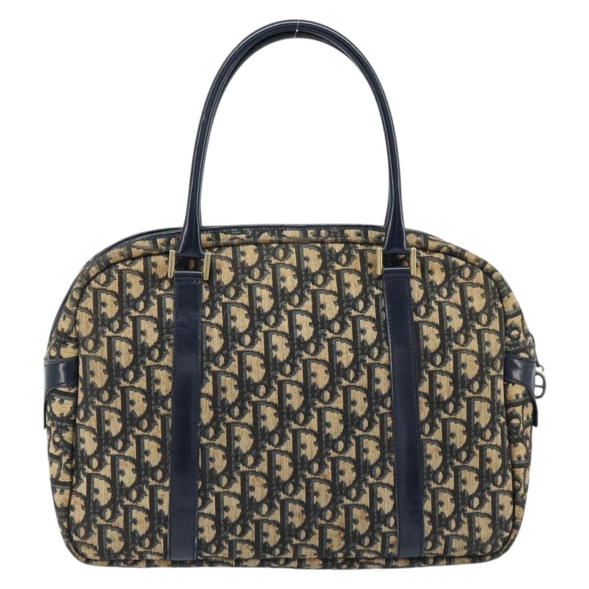 Christian Dior Trotter Canvas Hand Bag Navy Gold Auth LNZ006