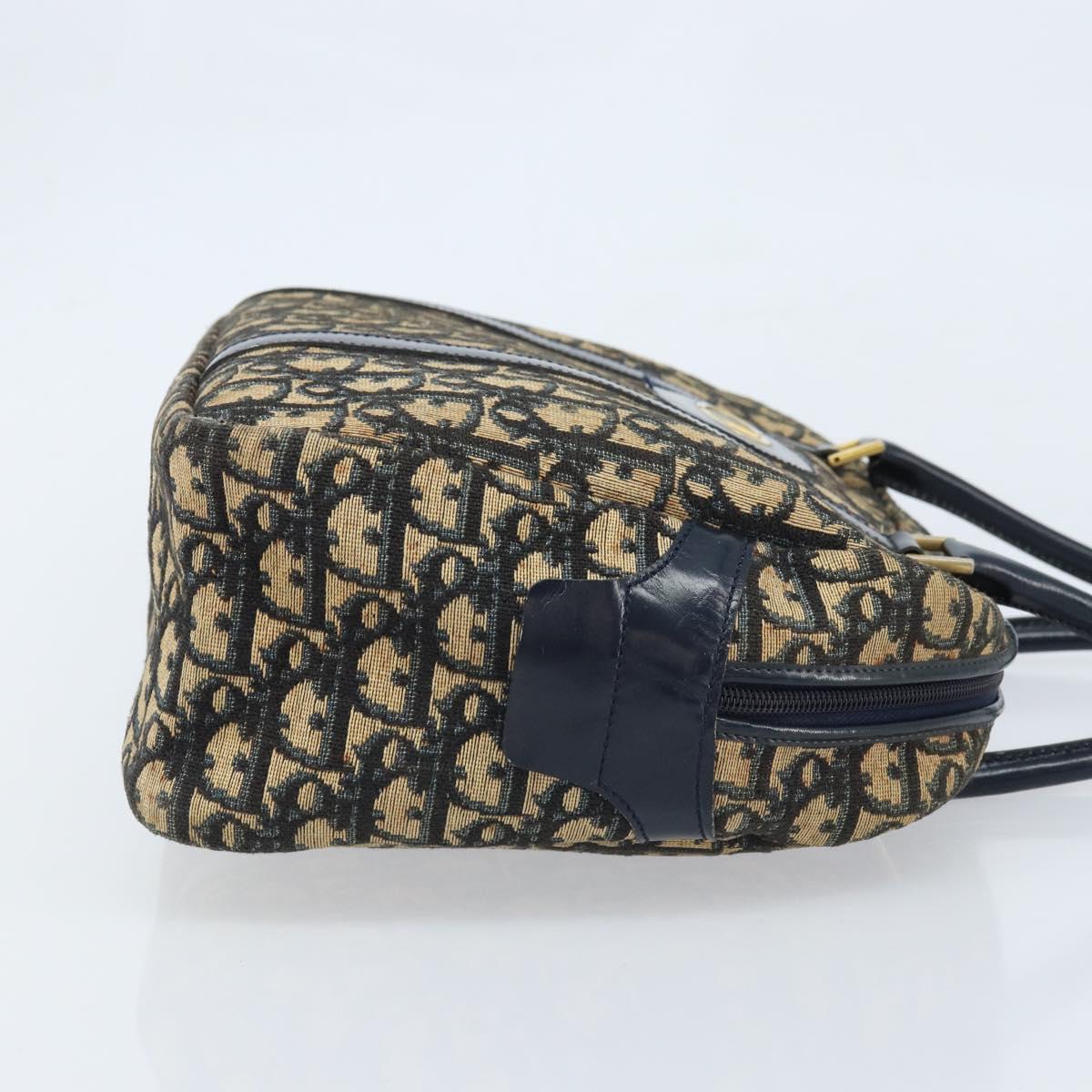Christian Dior Trotter Canvas Hand Bag Navy Gold Auth LNZ006