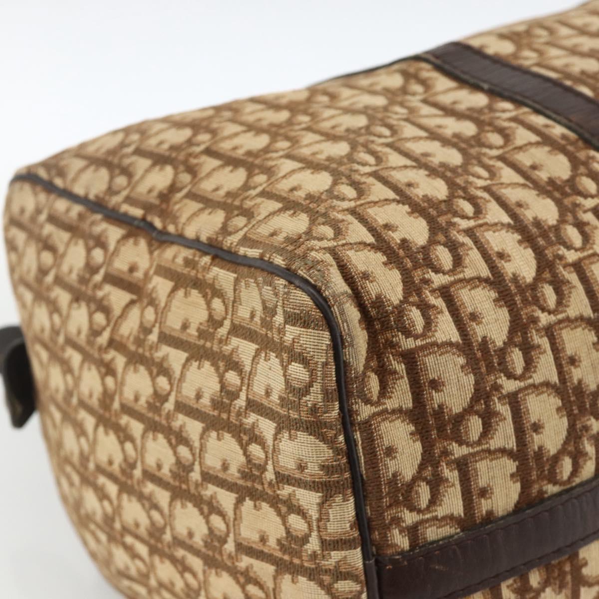 Christian Dior Trotter Canvas Boston Bag Beige Silver Auth LNZ007