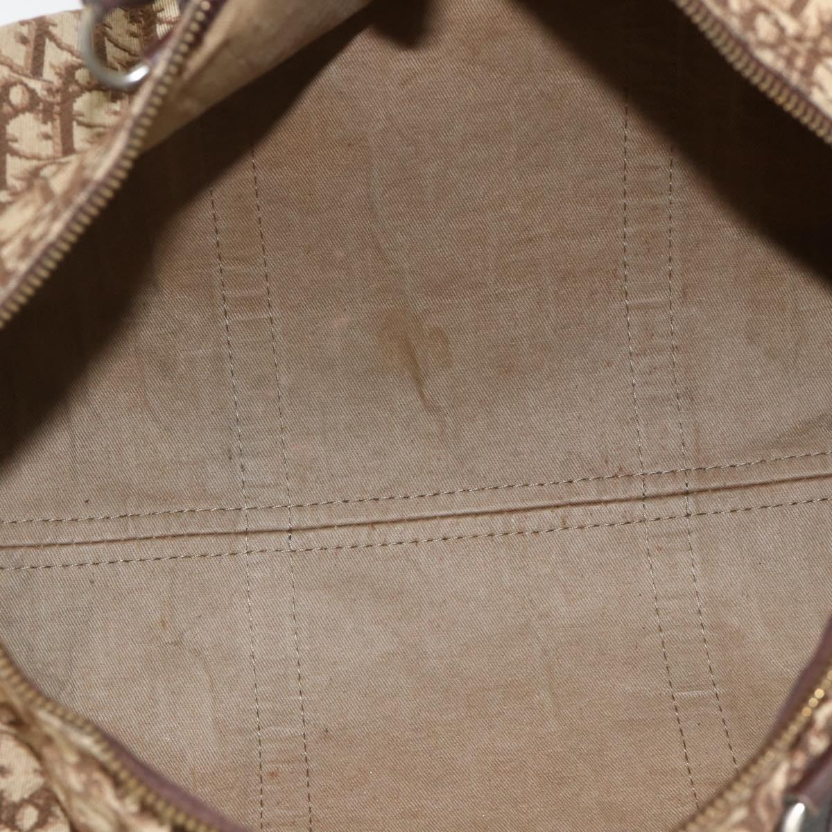 Christian Dior Trotter Canvas Boston Bag Beige Silver Auth LNZ007