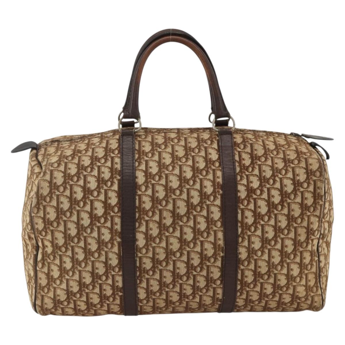 Christian Dior Trotter Canvas Boston Bag Beige Silver Auth LNZ007