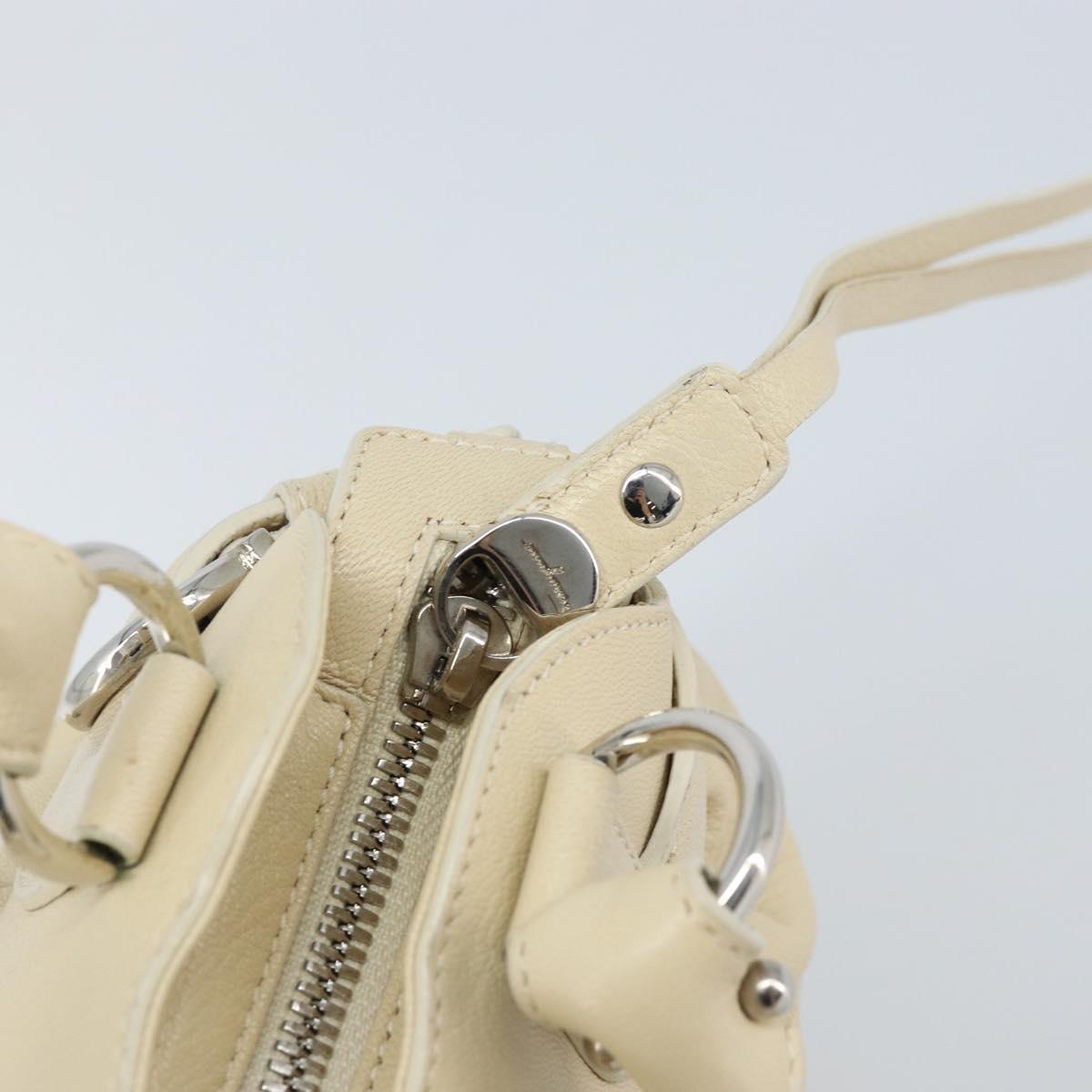 Salvatore Ferragamo Gancini Hand Bag Leather White Silver Auth LNZ008