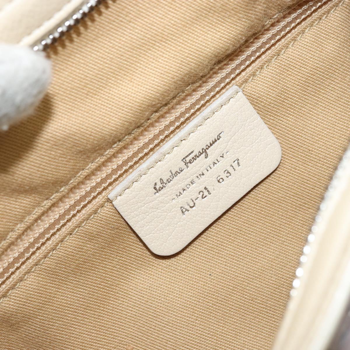 Salvatore Ferragamo Gancini Hand Bag Leather White Silver Auth LNZ008