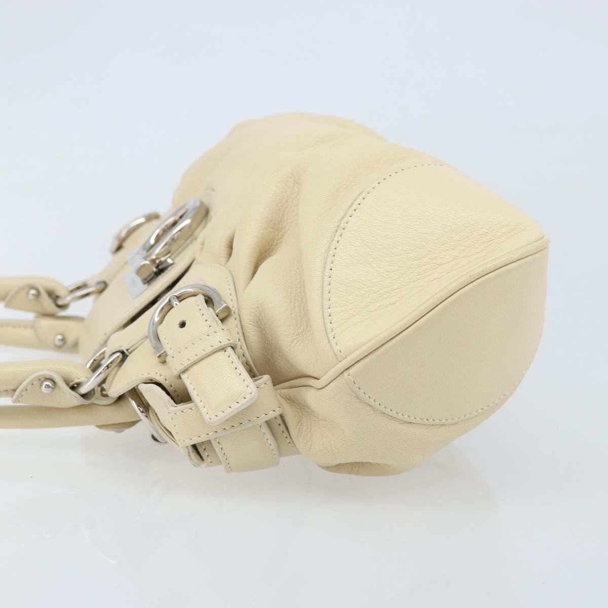 Salvatore Ferragamo Gancini Hand Bag Leather White Silver Auth LNZ008