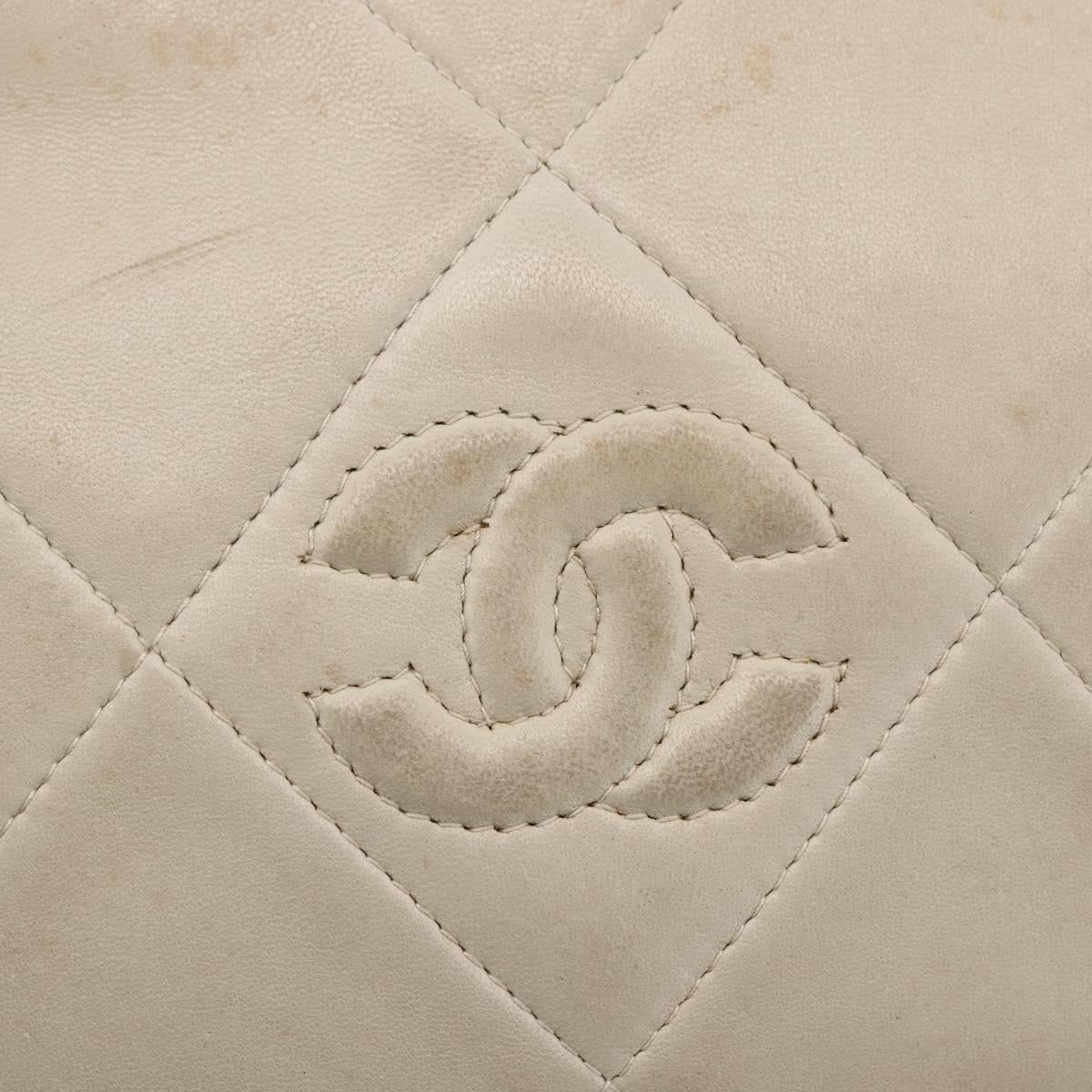 CHANEL Matelasse Shoulder Bag Lamb Skin Ivory Gold CC Auth LNZ015A