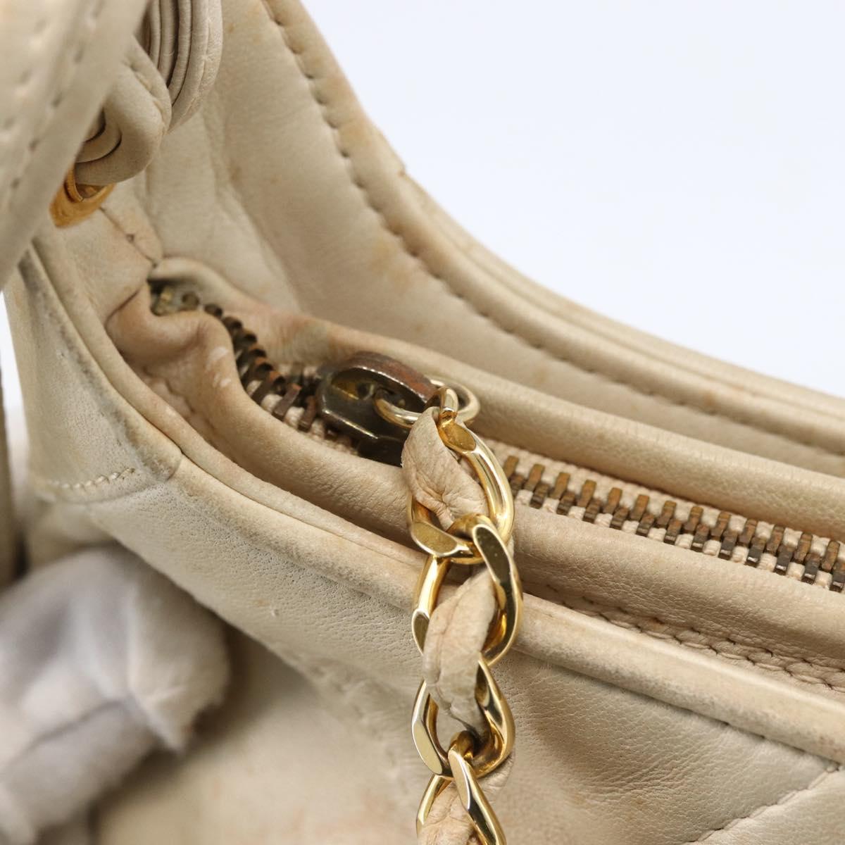CHANEL Matelasse Shoulder Bag Lamb Skin Ivory Gold CC Auth LNZ015A
