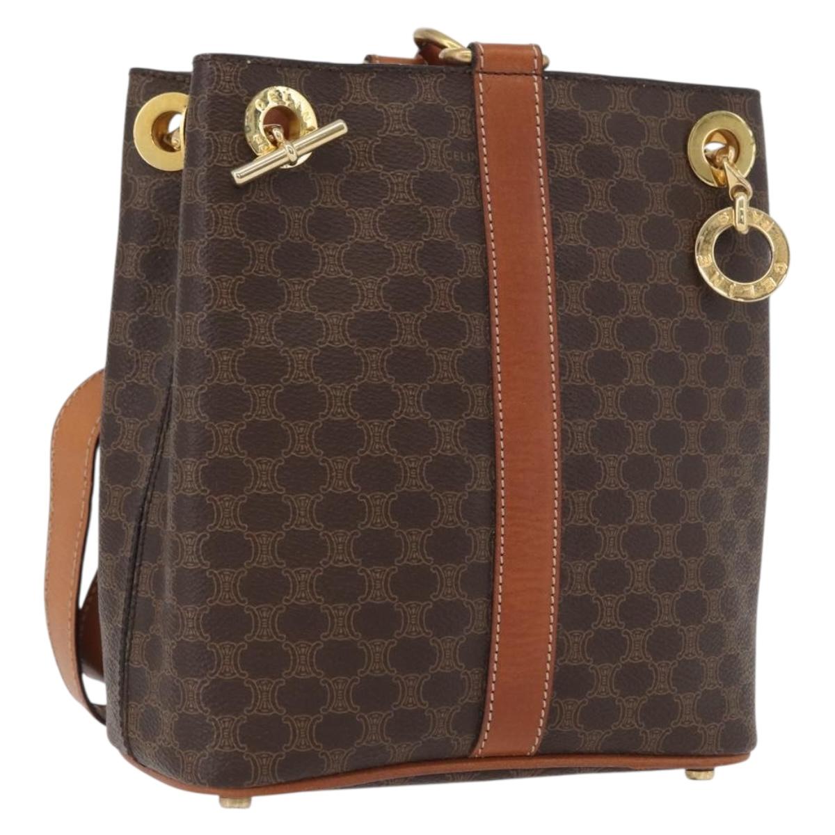 CELINE Macadam Canvas Shoulder Bag PVC Leather Brown Gold Auth LNZ020A