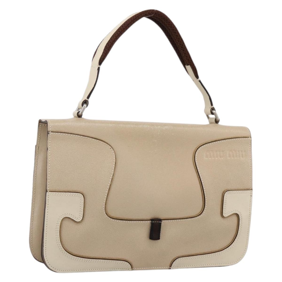 Miu Miu Hand Bag Leather Beige Silver Auth LNZ021