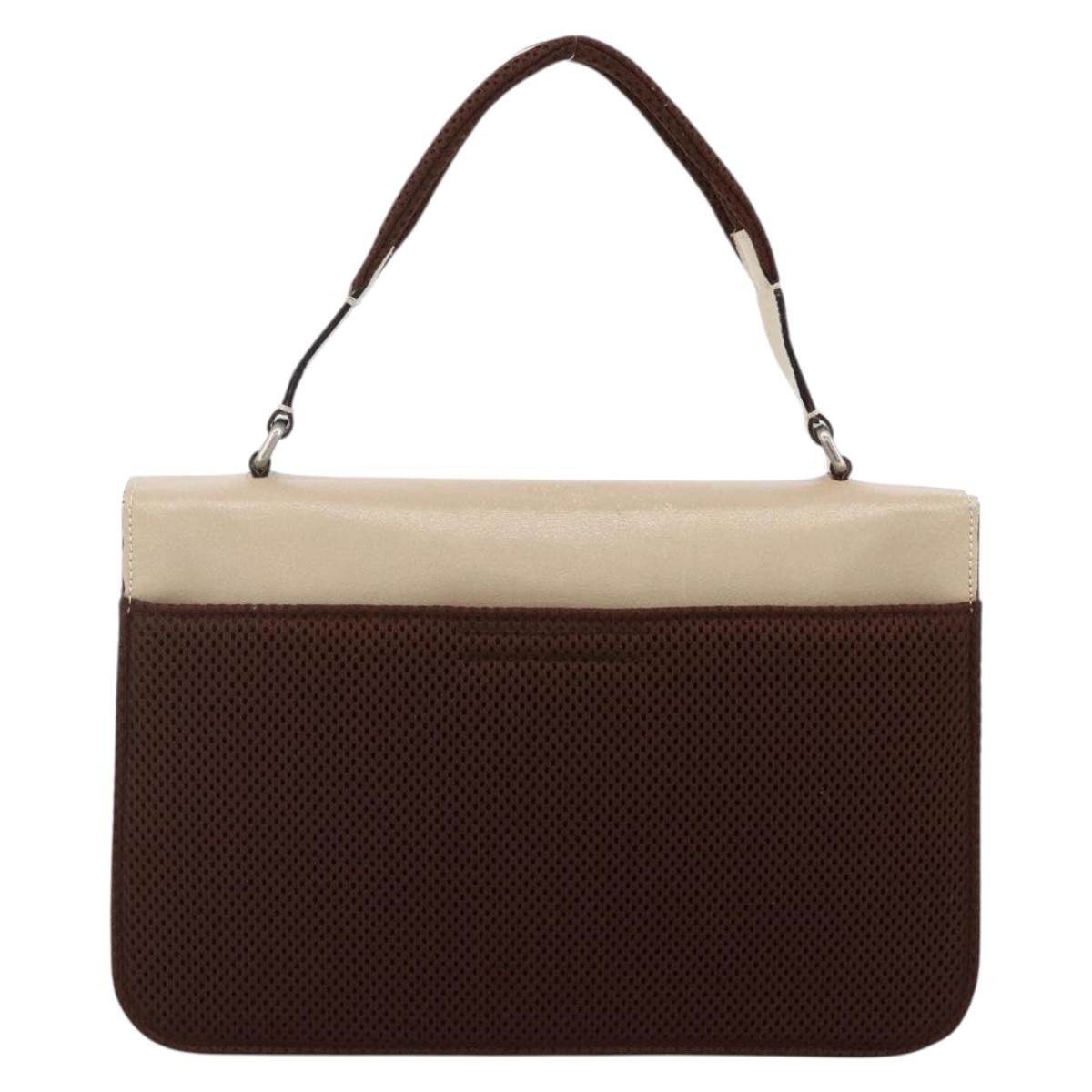 Miu Miu Hand Bag Leather Beige Silver Auth LNZ021