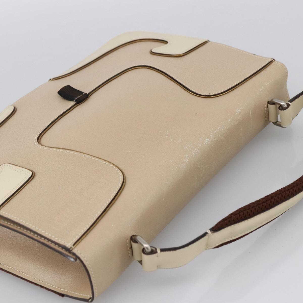 Miu Miu Hand Bag Leather Beige Silver Auth LNZ021
