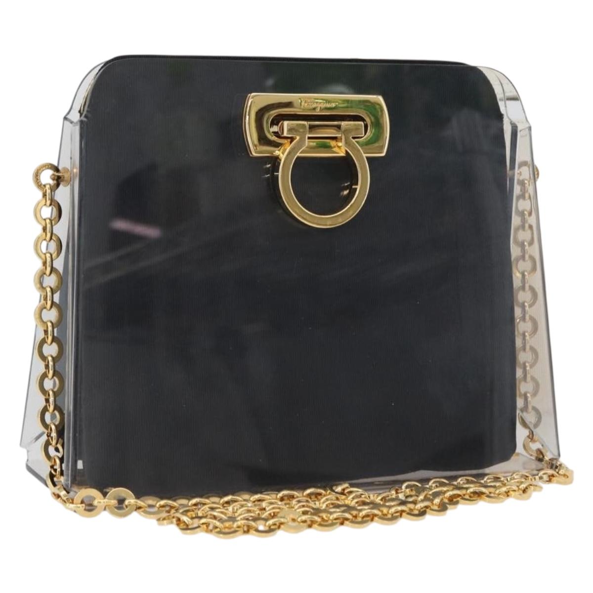 Salvatore Ferragamo Gancini Chain Bag plastic 2way Clear Gold Auth LNZ028