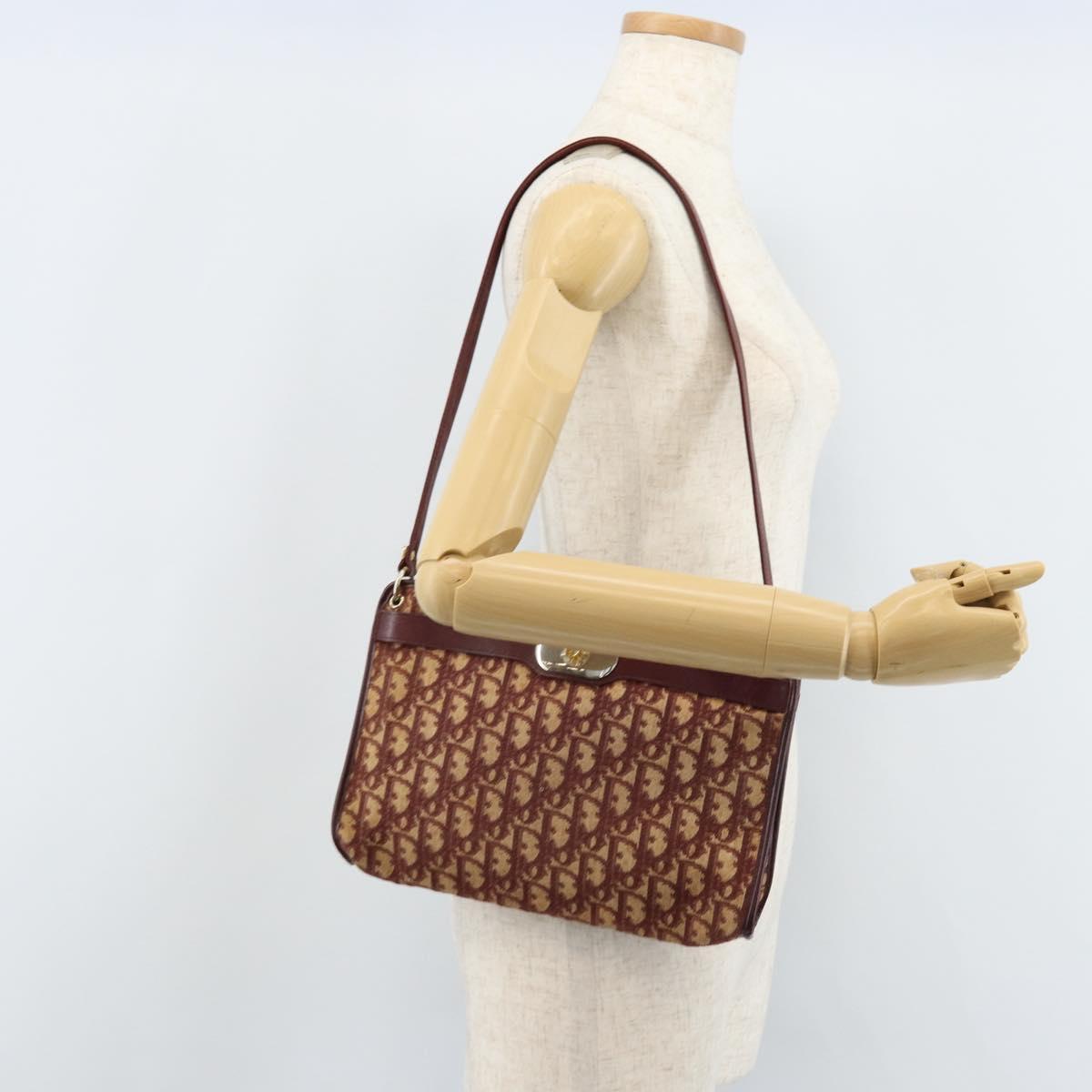 Christian Dior Trotter Canvas Shoulder Bag Red Gold Auth LNZ038