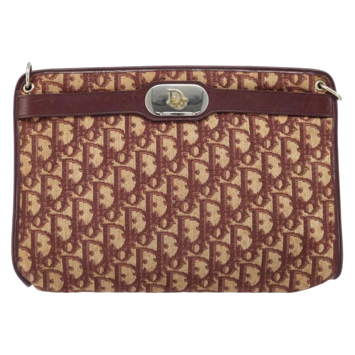 Christian Dior Trotter Canvas Shoulder Bag Red Gold Auth LNZ038