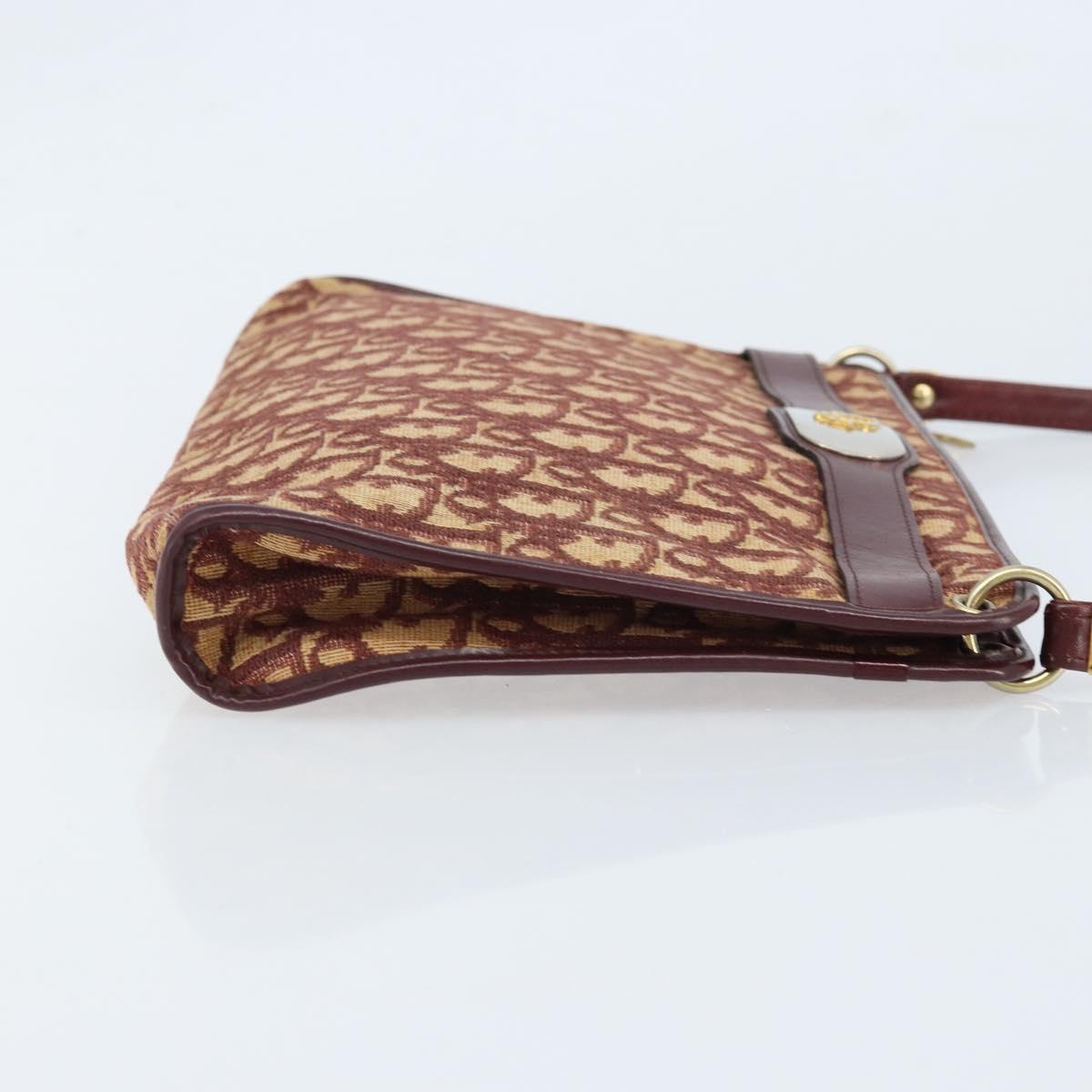 Christian Dior Trotter Canvas Shoulder Bag Red Gold Auth LNZ038
