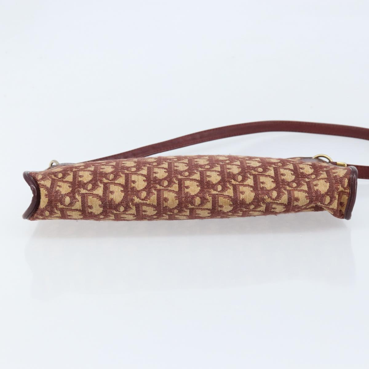 Christian Dior Trotter Canvas Shoulder Bag Red Gold Auth LNZ038