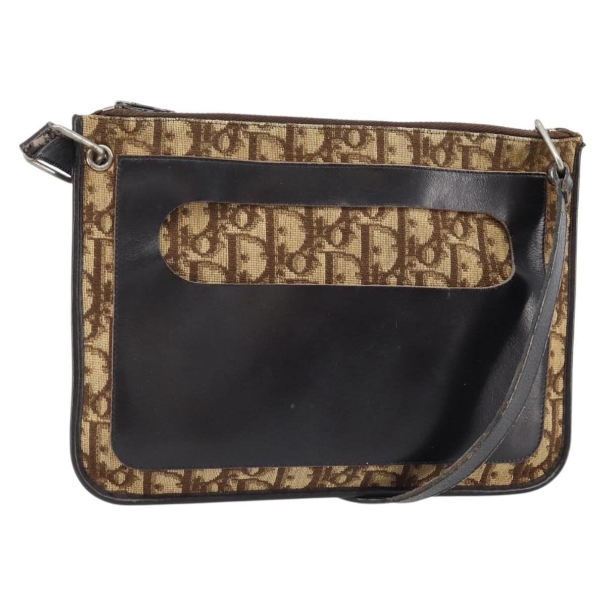 Christian Dior Trotter Canvas Shoulder Bag Beige Auth LNZ041