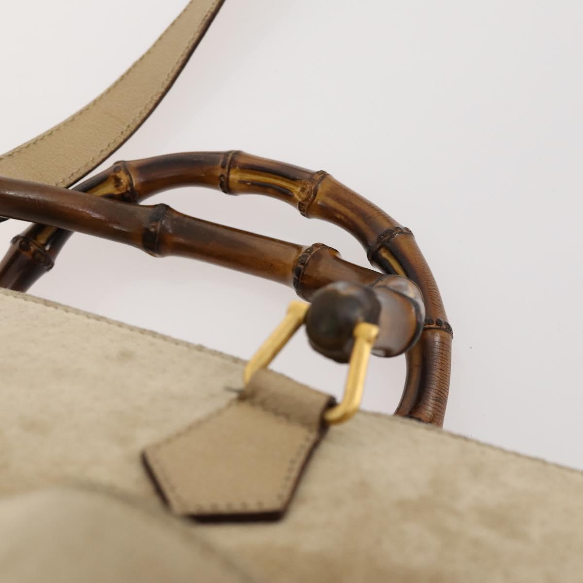 GUCCI Bamboo Hand Bag Suede 2way Beige Gold Auth LNZ043