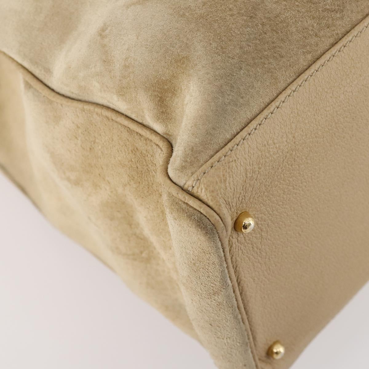 GUCCI Bamboo Hand Bag Suede 2way Beige Gold Auth LNZ043