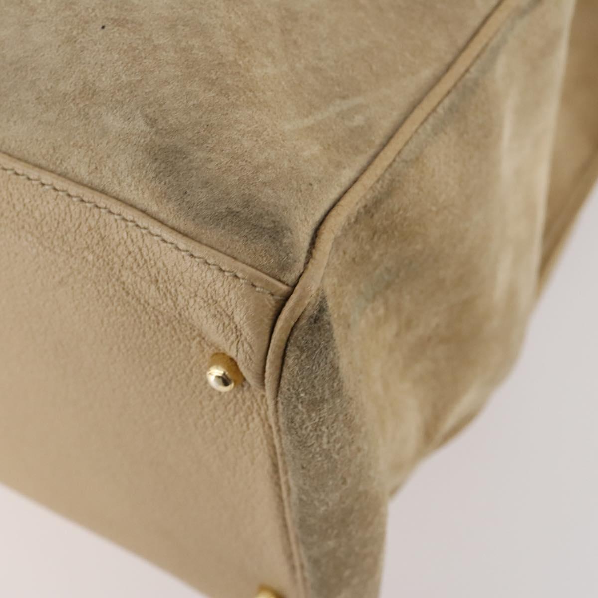 GUCCI Bamboo Hand Bag Suede 2way Beige Gold Auth LNZ043