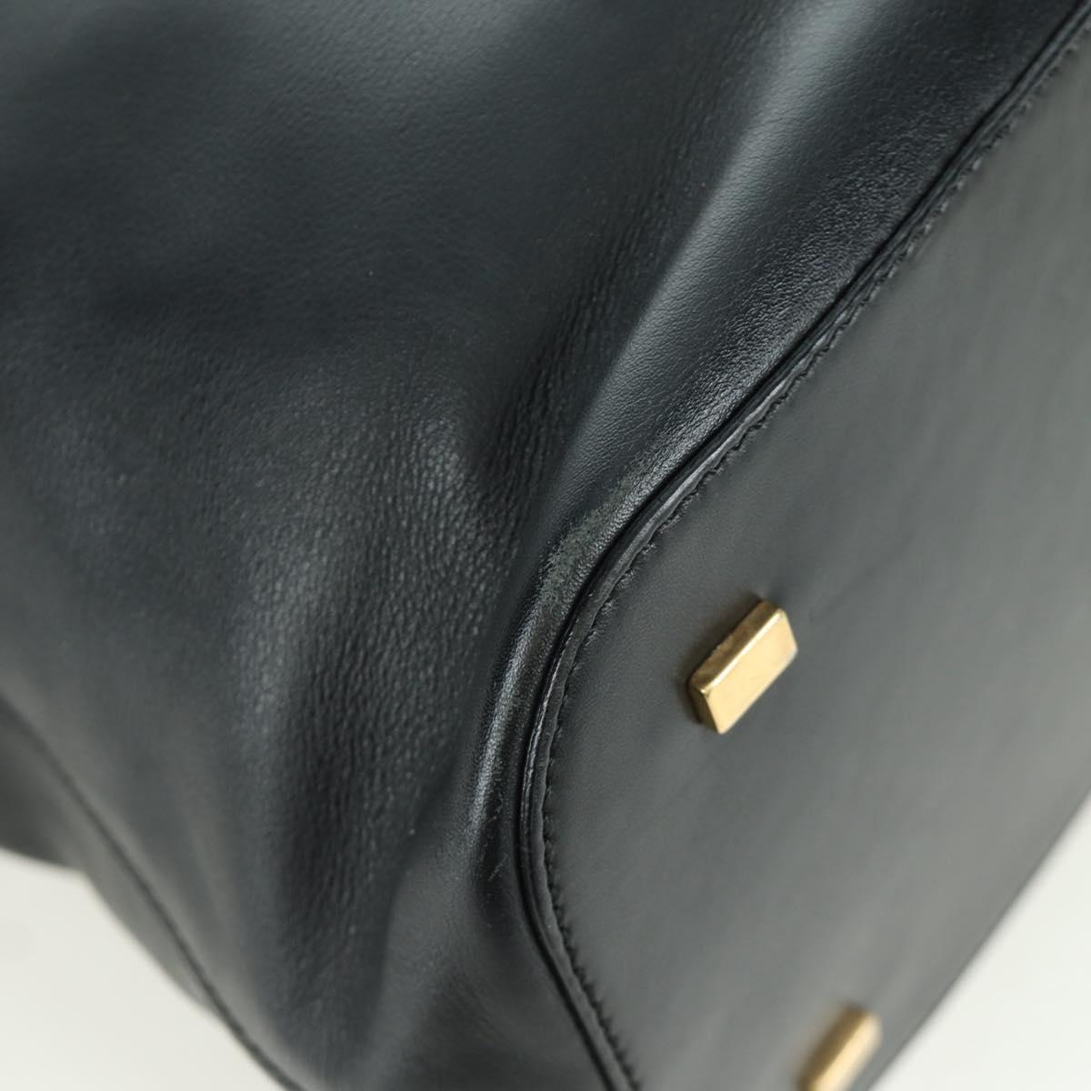 CELINE Hand Bag Leather 2way Black Gold Auth LNZ047V