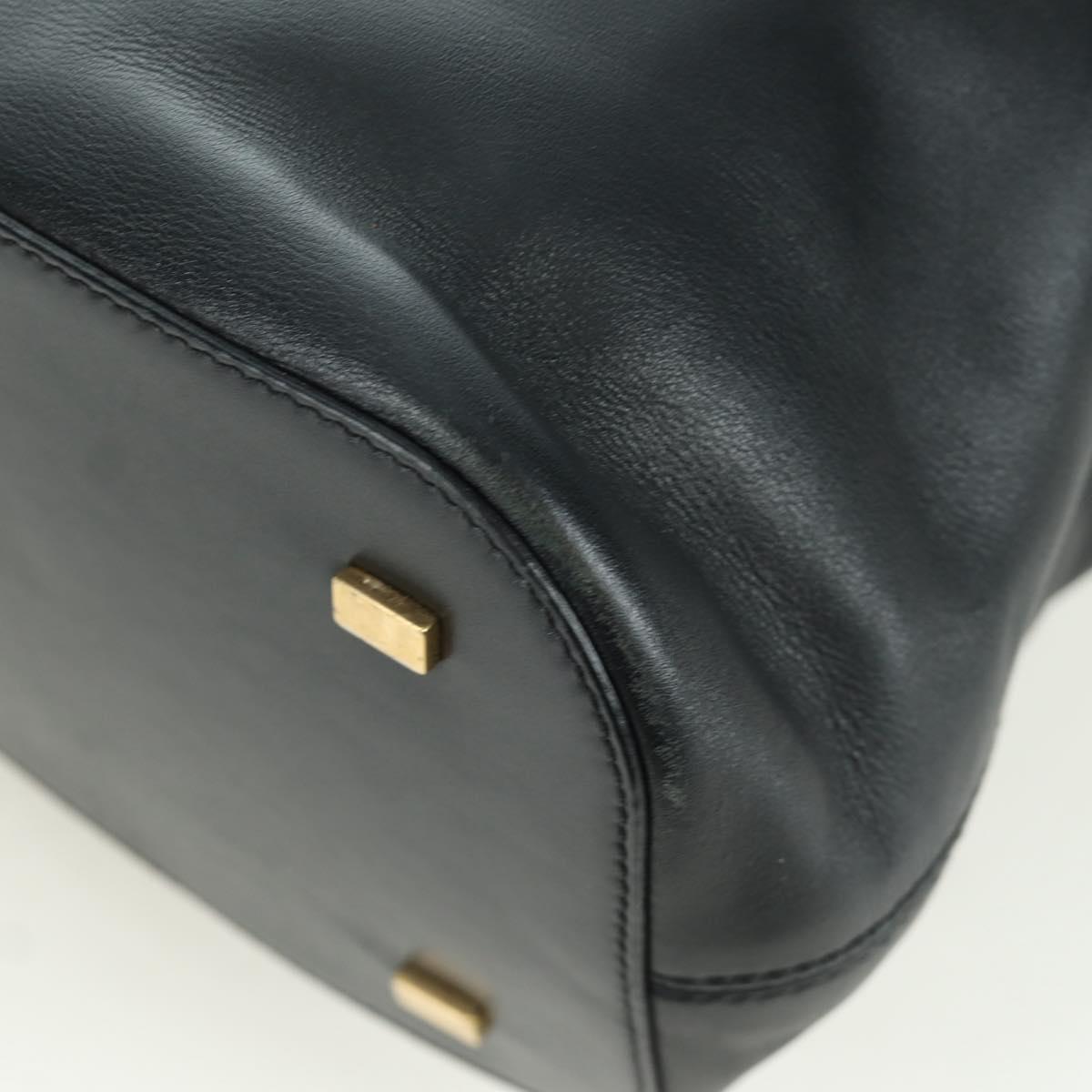 CELINE Hand Bag Leather 2way Black Gold Auth LNZ047V