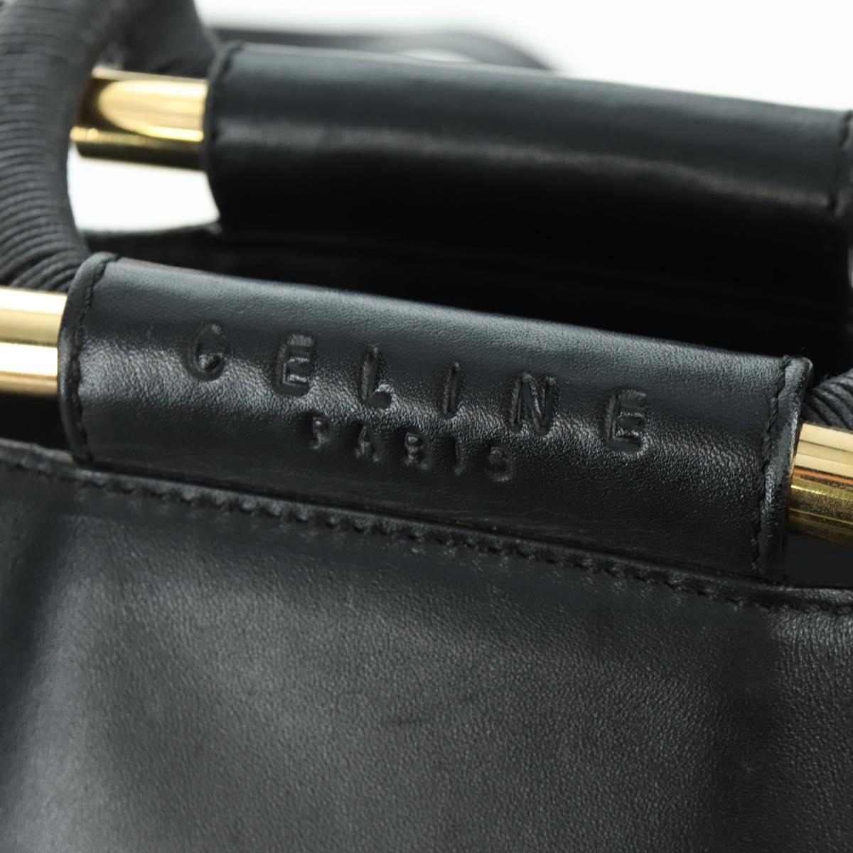 CELINE Hand Bag Leather 2way Black Gold Auth LNZ047V