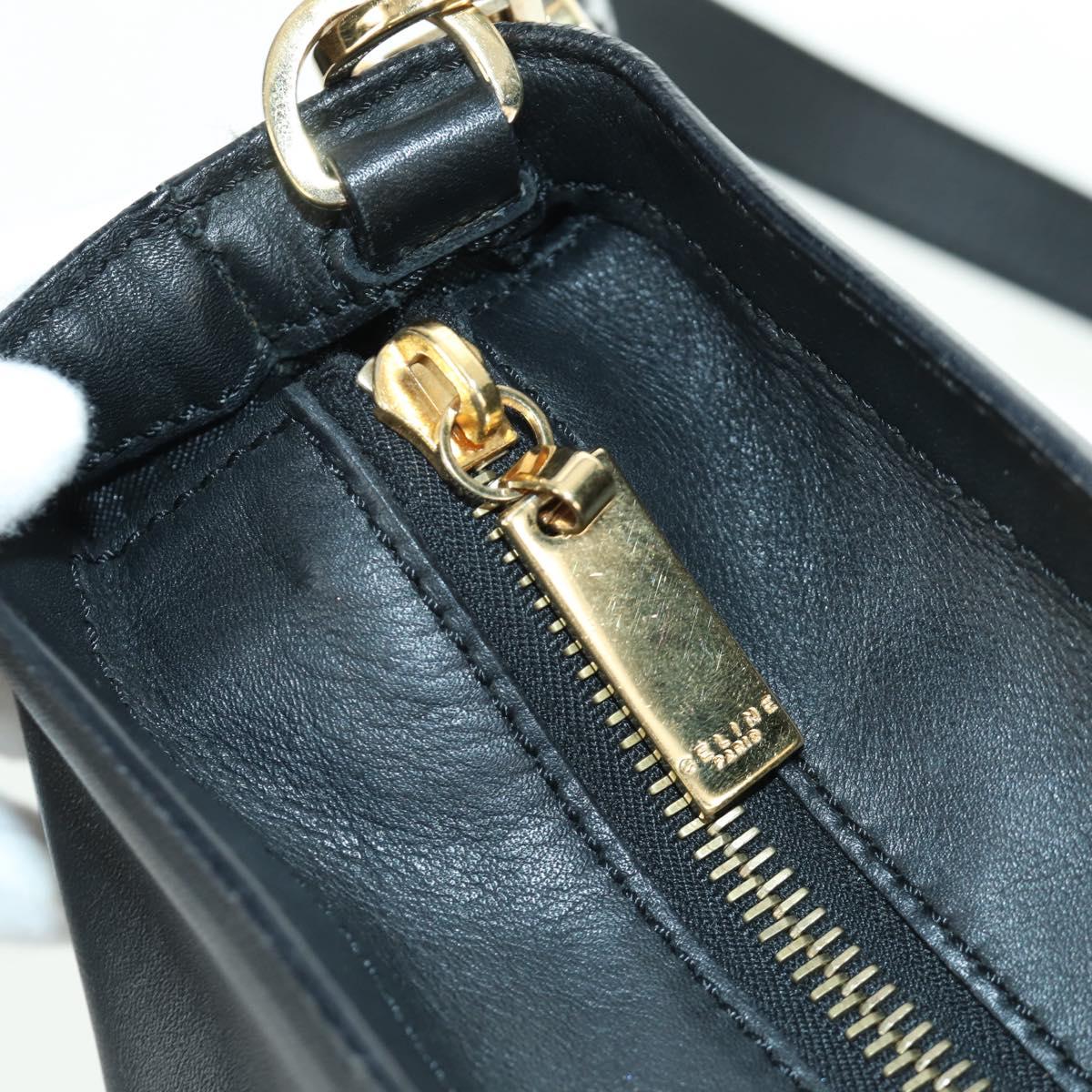 CELINE Hand Bag Leather 2way Black Gold Auth LNZ047V