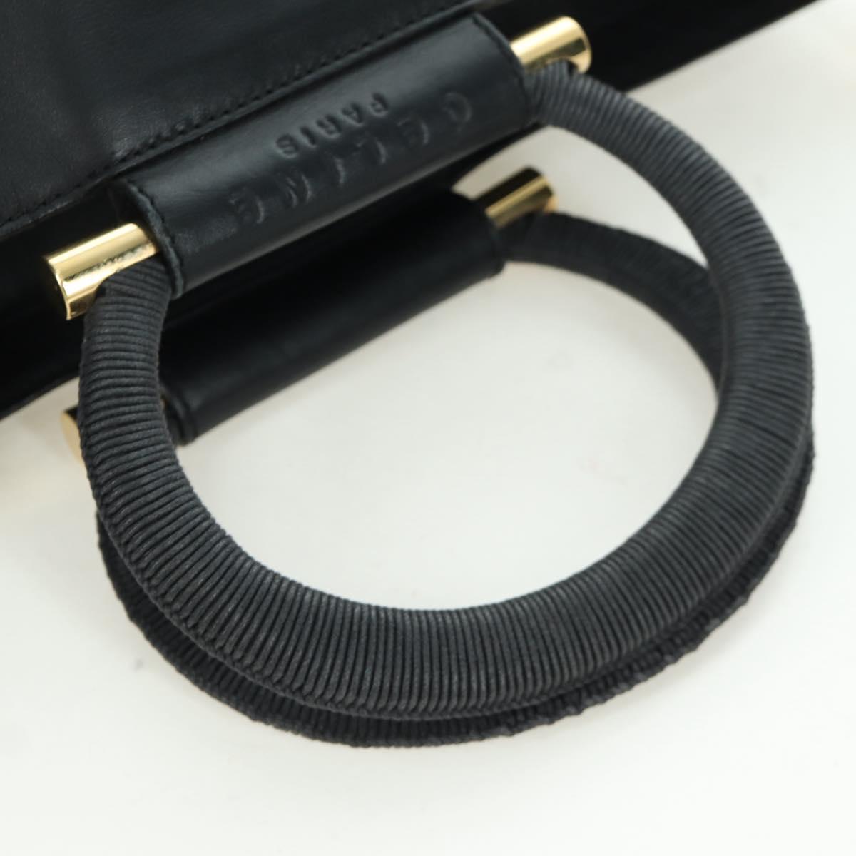 CELINE Hand Bag Leather 2way Black Gold Auth LNZ047V