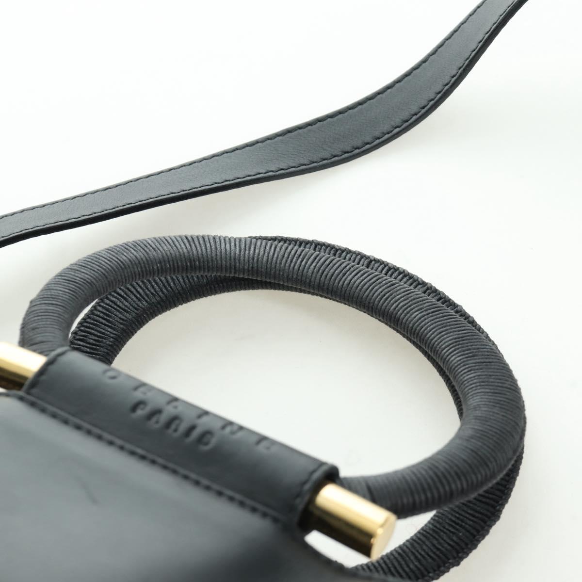 CELINE Hand Bag Leather 2way Black Gold Auth LNZ047V