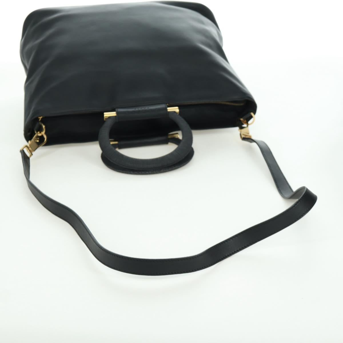 CELINE Hand Bag Leather 2way Black Gold Auth LNZ047V