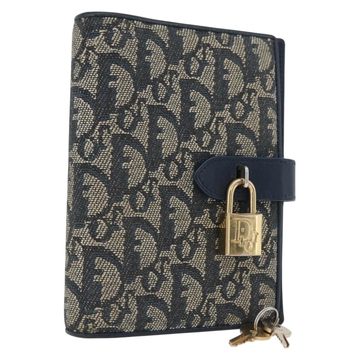 Christian Dior Trotter Canvas Day Planner Cover Navy Gold Auth LNZ057