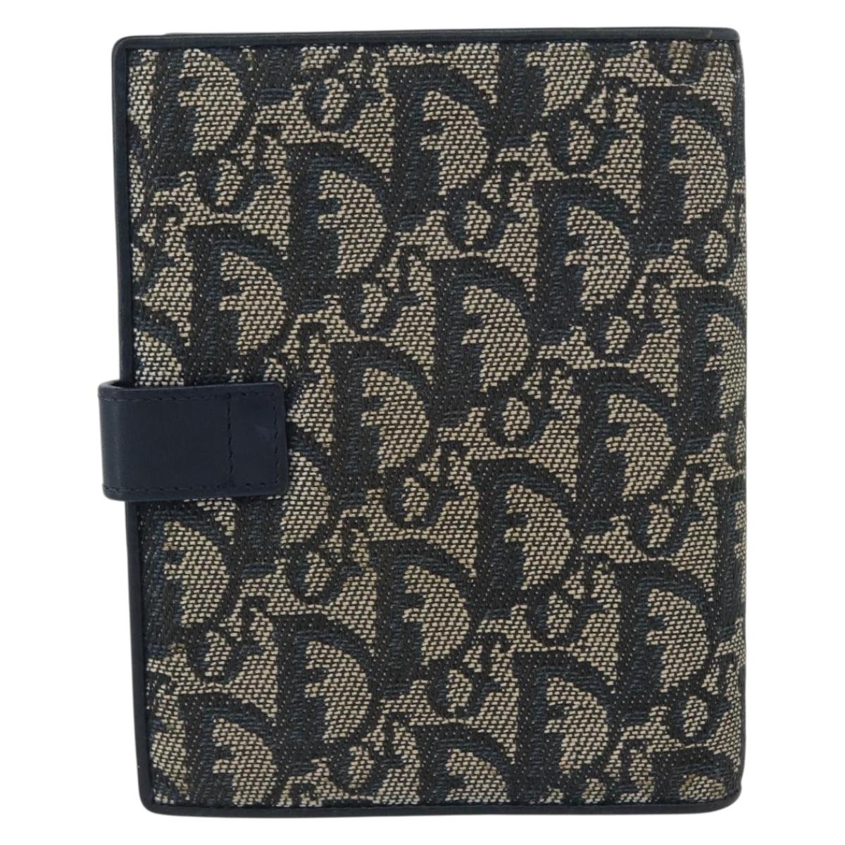 Christian Dior Trotter Canvas Day Planner Cover Navy Gold Auth LNZ057