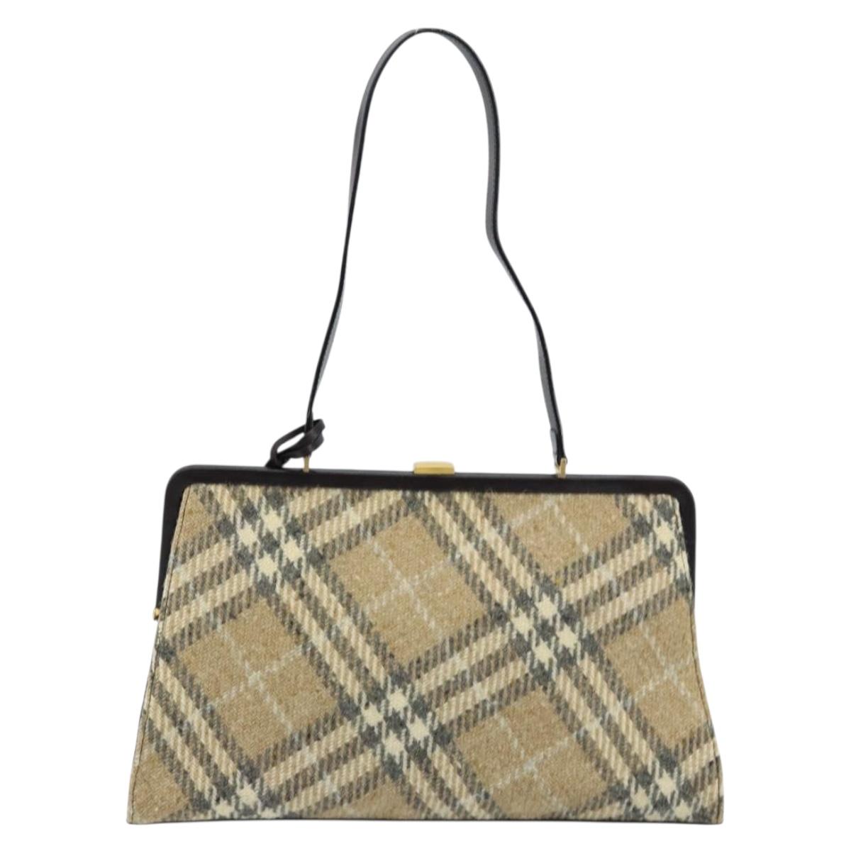 BURBERRY Nova Check Shoulder Bag Wool Beige Gold Auth LNZ061A