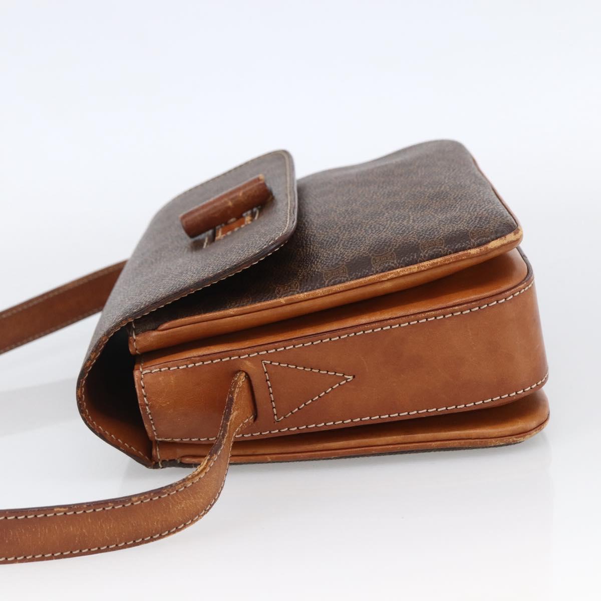 CELINE Macadam Canvas Shoulder Bag PVC Leather Brown Gold Auth LNZ062