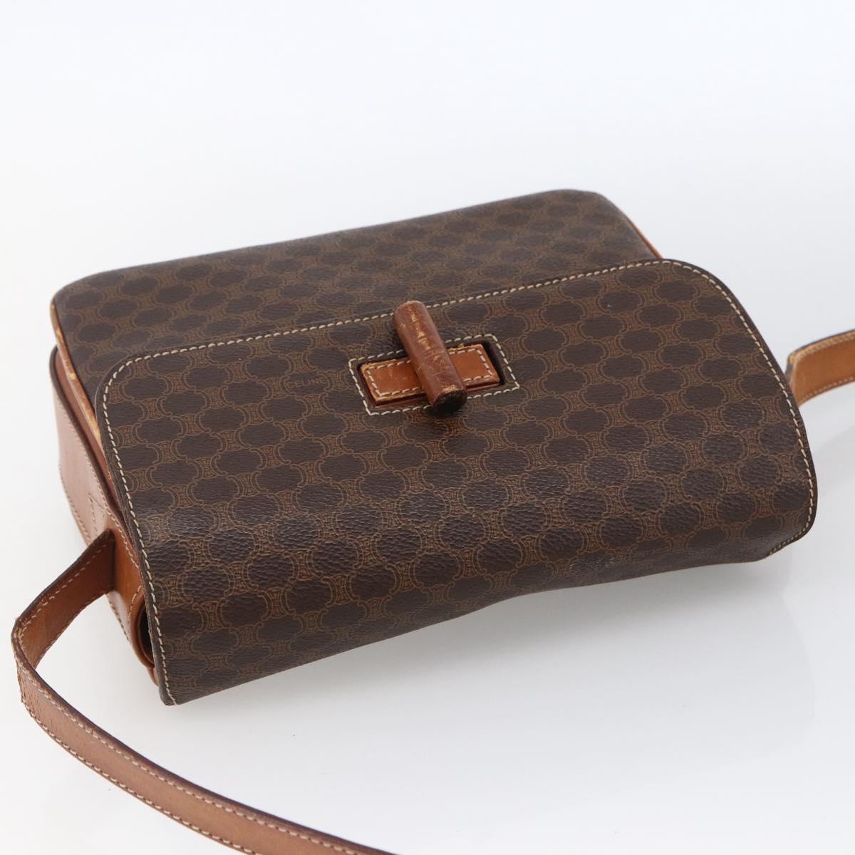 CELINE Macadam Canvas Shoulder Bag PVC Leather Brown Gold Auth LNZ062