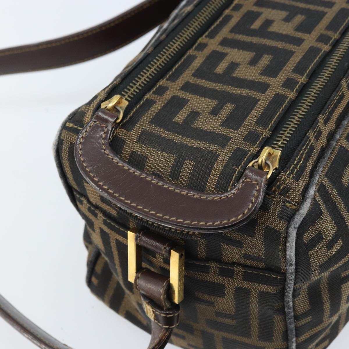 FENDI Zucca Canvas Shoulder Bag Brown Black Auth LNZ068