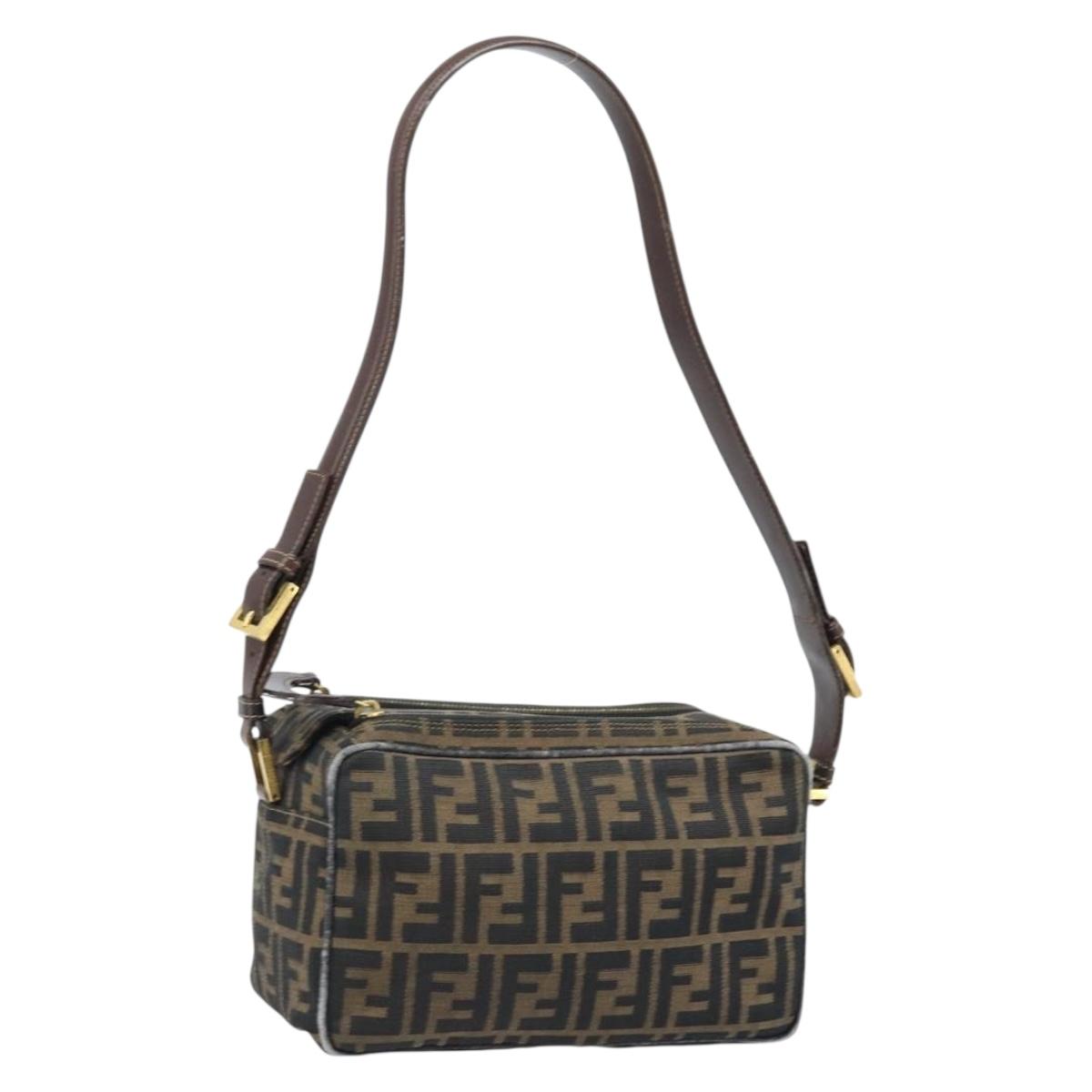 FENDI Zucca Canvas Shoulder Bag Brown Black Auth LNZ068