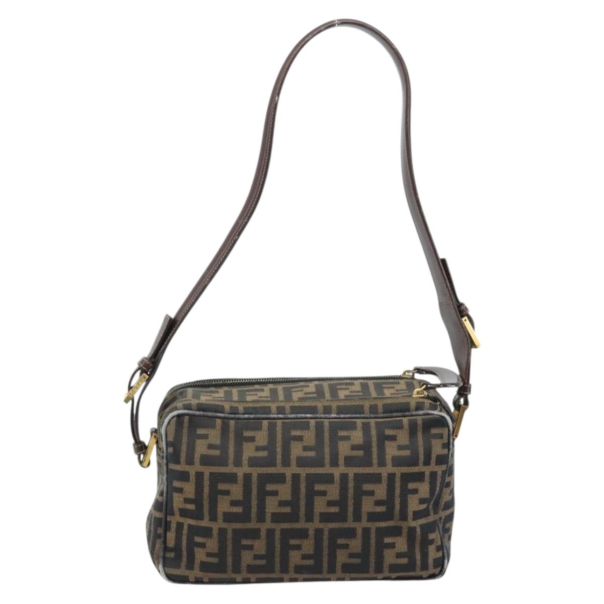 FENDI Zucca Canvas Shoulder Bag Brown Black Auth LNZ068