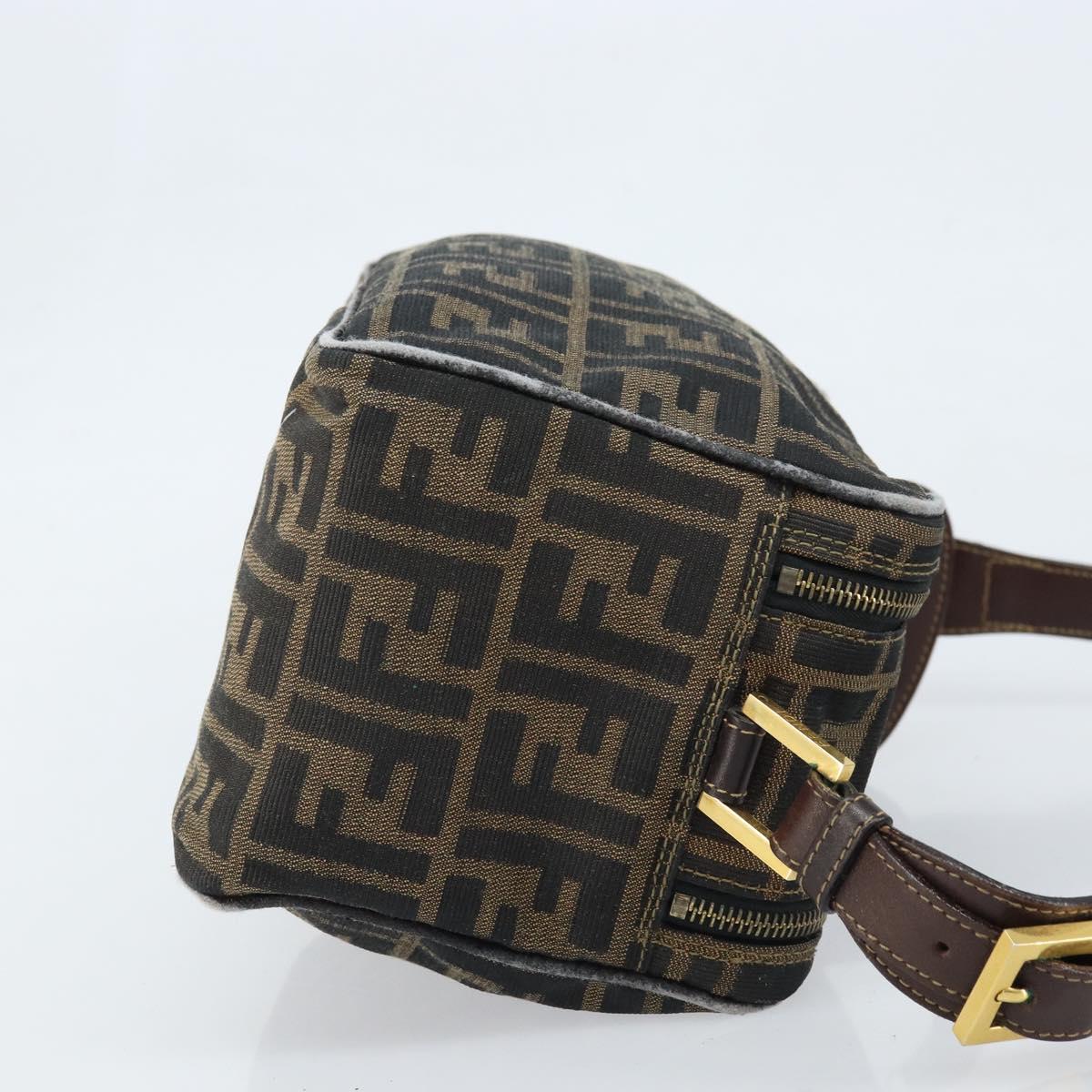 FENDI Zucca Canvas Shoulder Bag Brown Black Auth LNZ068