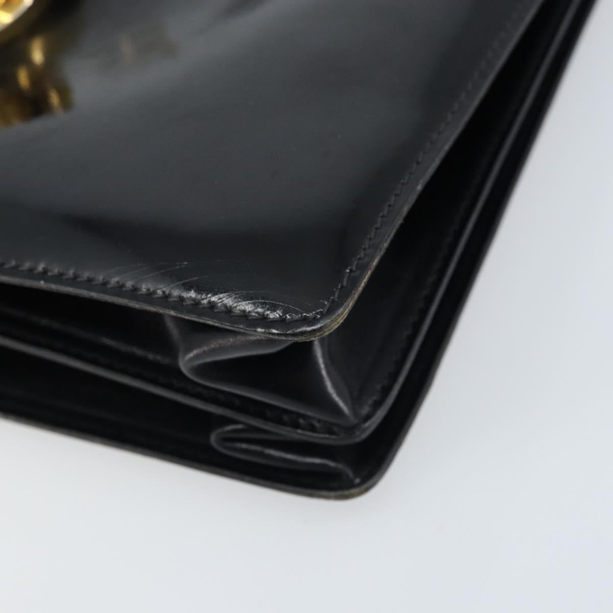 GUCCI Shoulder Bag Patent leather Black Gold Auth LNZ071