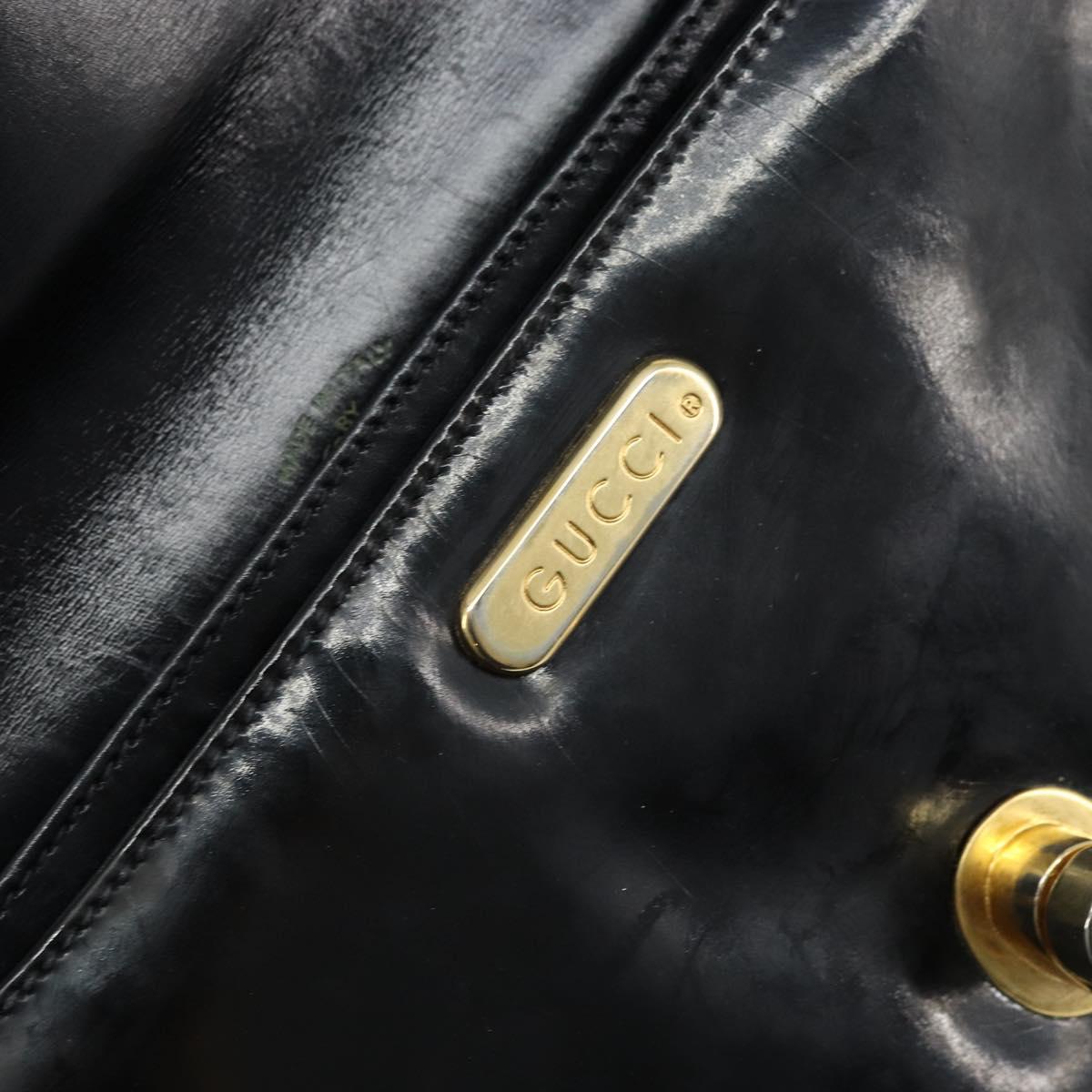 GUCCI Shoulder Bag Patent leather Black Gold Auth LNZ071