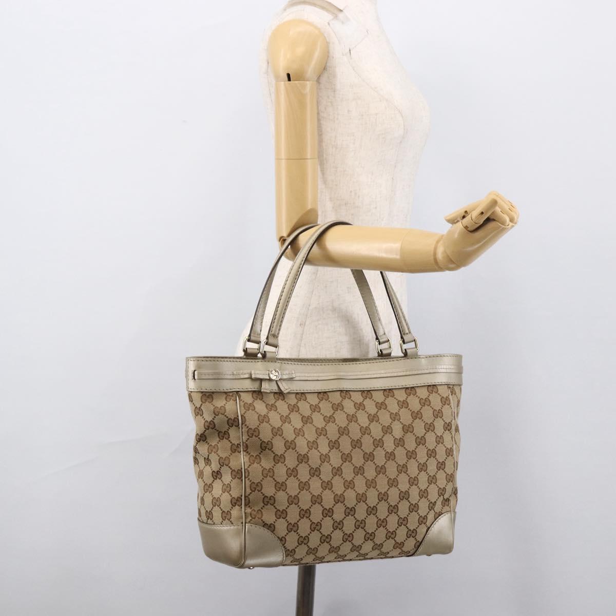 GUCCI GG Canvas Pretty Tote Bag Beige Gold 257061 Auth LNZ074A