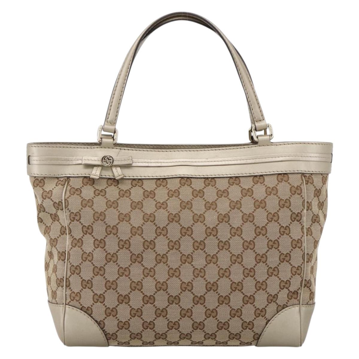GUCCI GG Canvas Pretty Tote Bag Beige Gold 257061 Auth LNZ074A