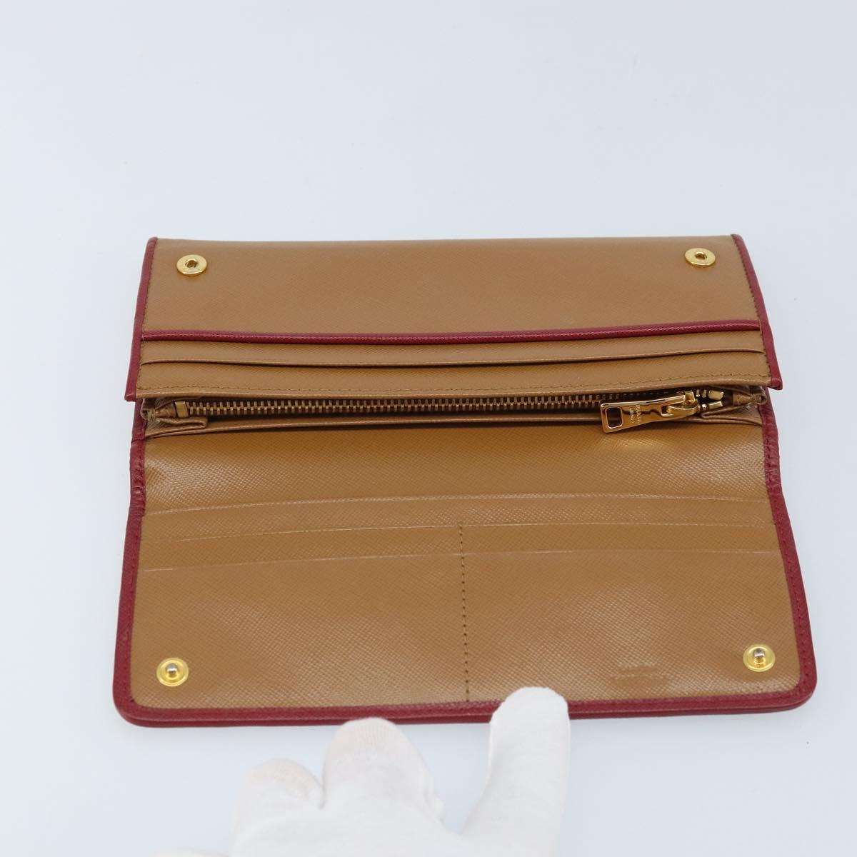 PRADA Long Wallet Safiano leather Brown Gold Auth LNZ082M