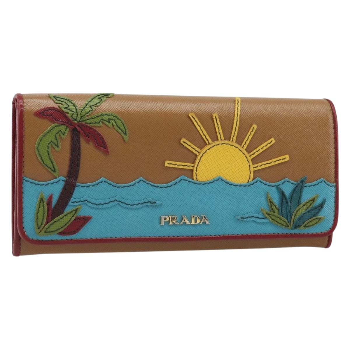 PRADA Long Wallet Safiano leather Brown Gold Auth LNZ082M
