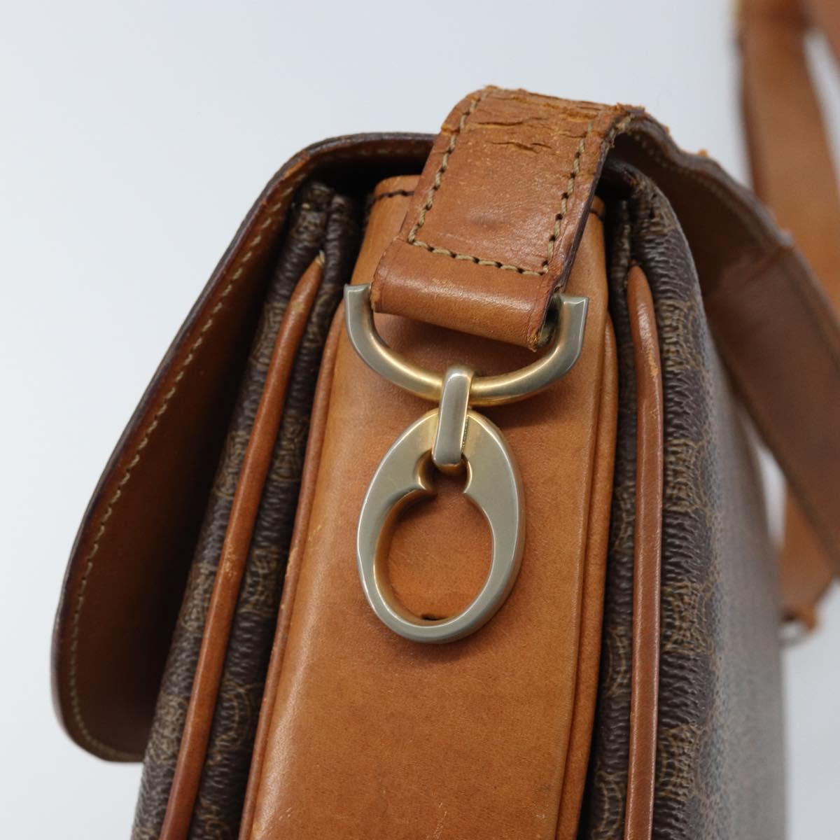 CELINE Macadam Canvas Shoulder Bag PVC Leather Brown Gold Auth LNZ086