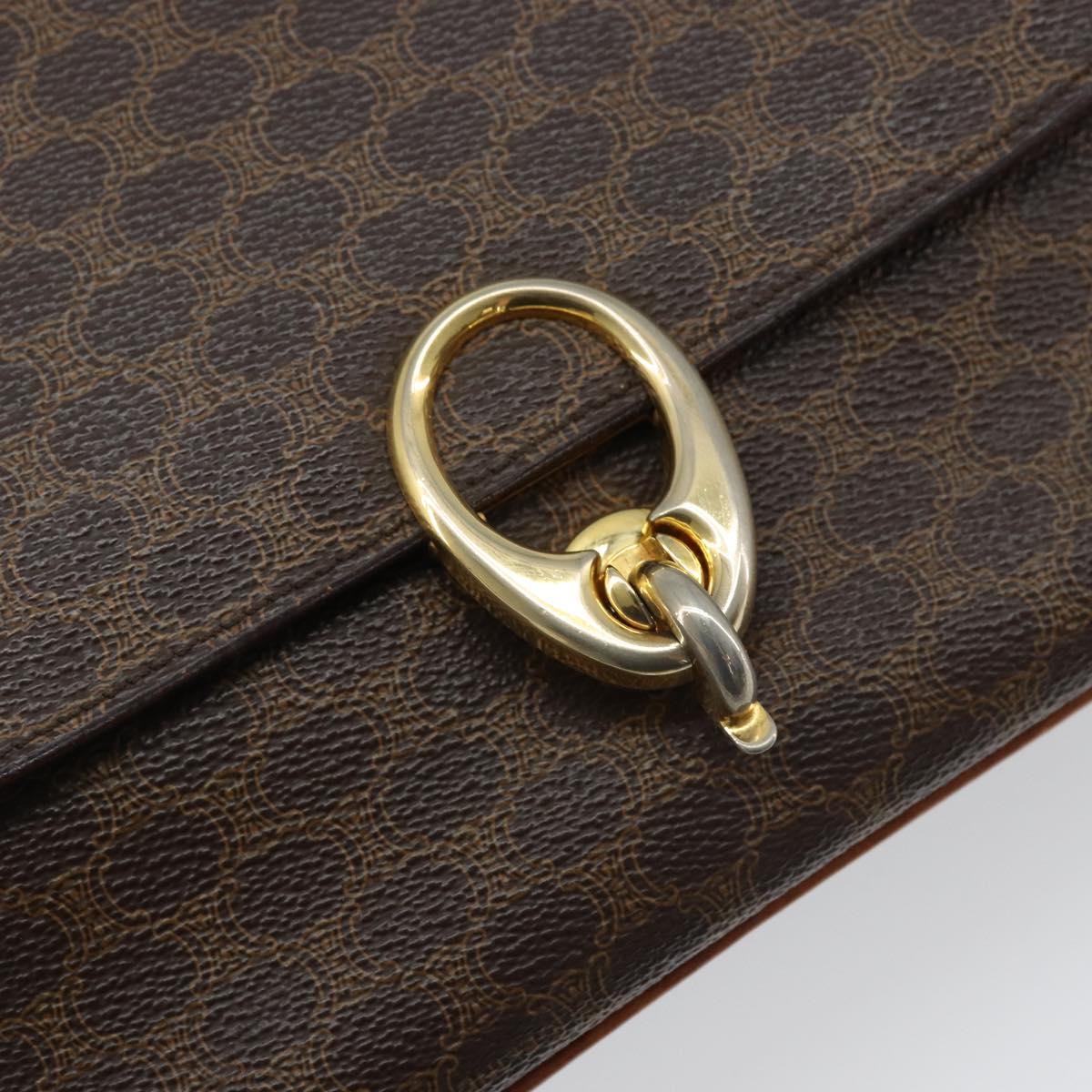 CELINE Macadam Canvas Shoulder Bag PVC Leather Brown Gold Auth LNZ086