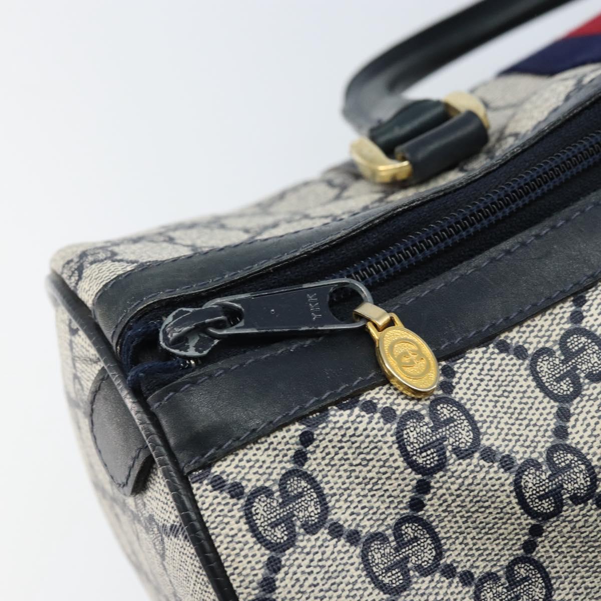 GUCCI GG Supreme Sherry Line Boston Bag PVC Navy Gold 012 3842 33 39 Auth LNZ094